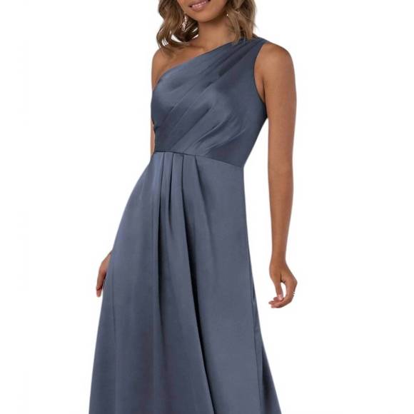 NEW SORELLA VITA one-shoulder charmeuse bridesmaid dress with